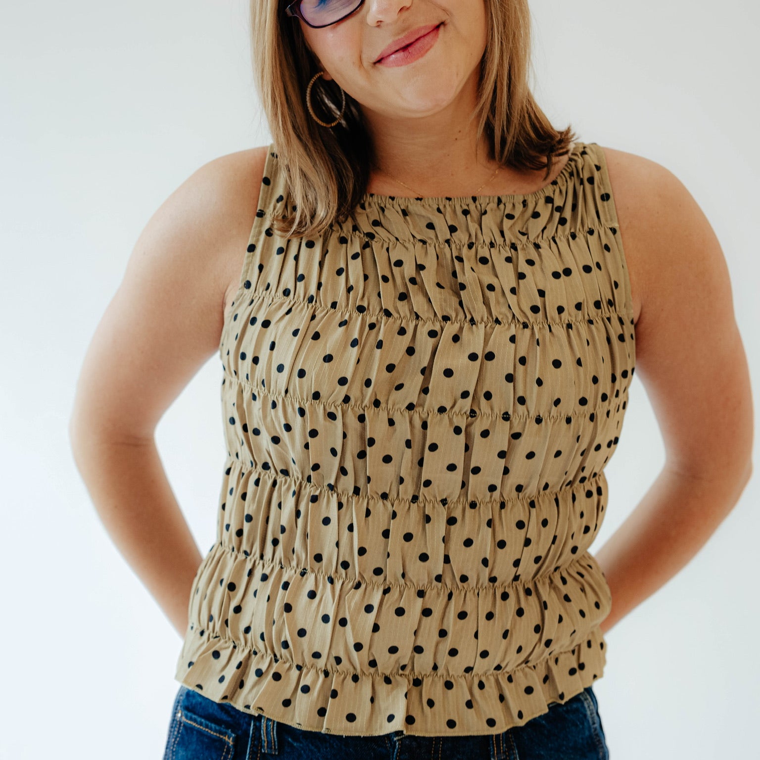 Olive Polka Dot Top
