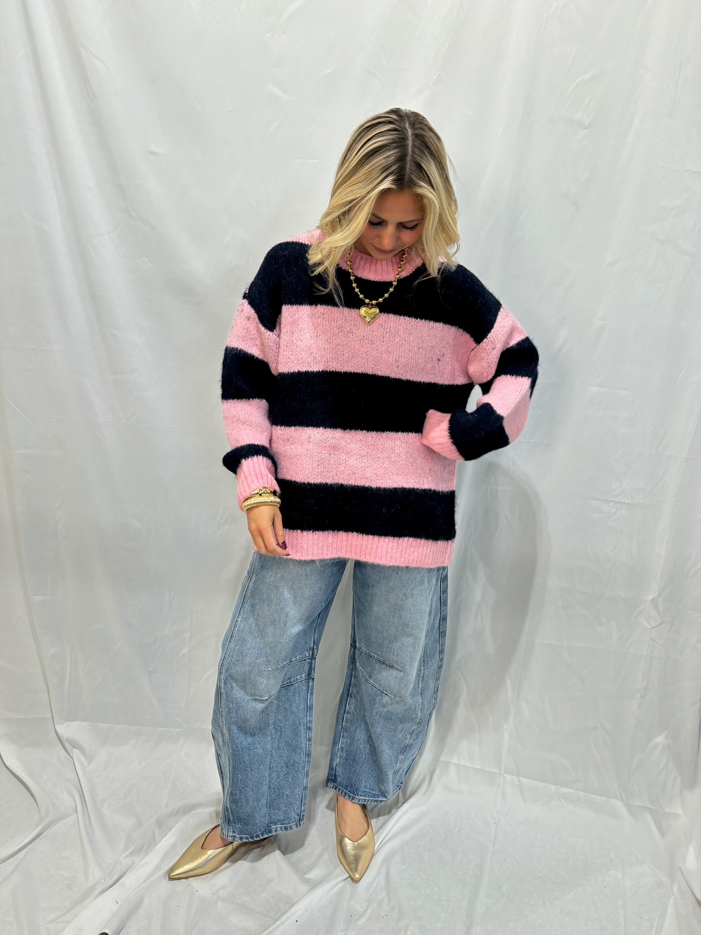 Navy and Pink Striped Sweater