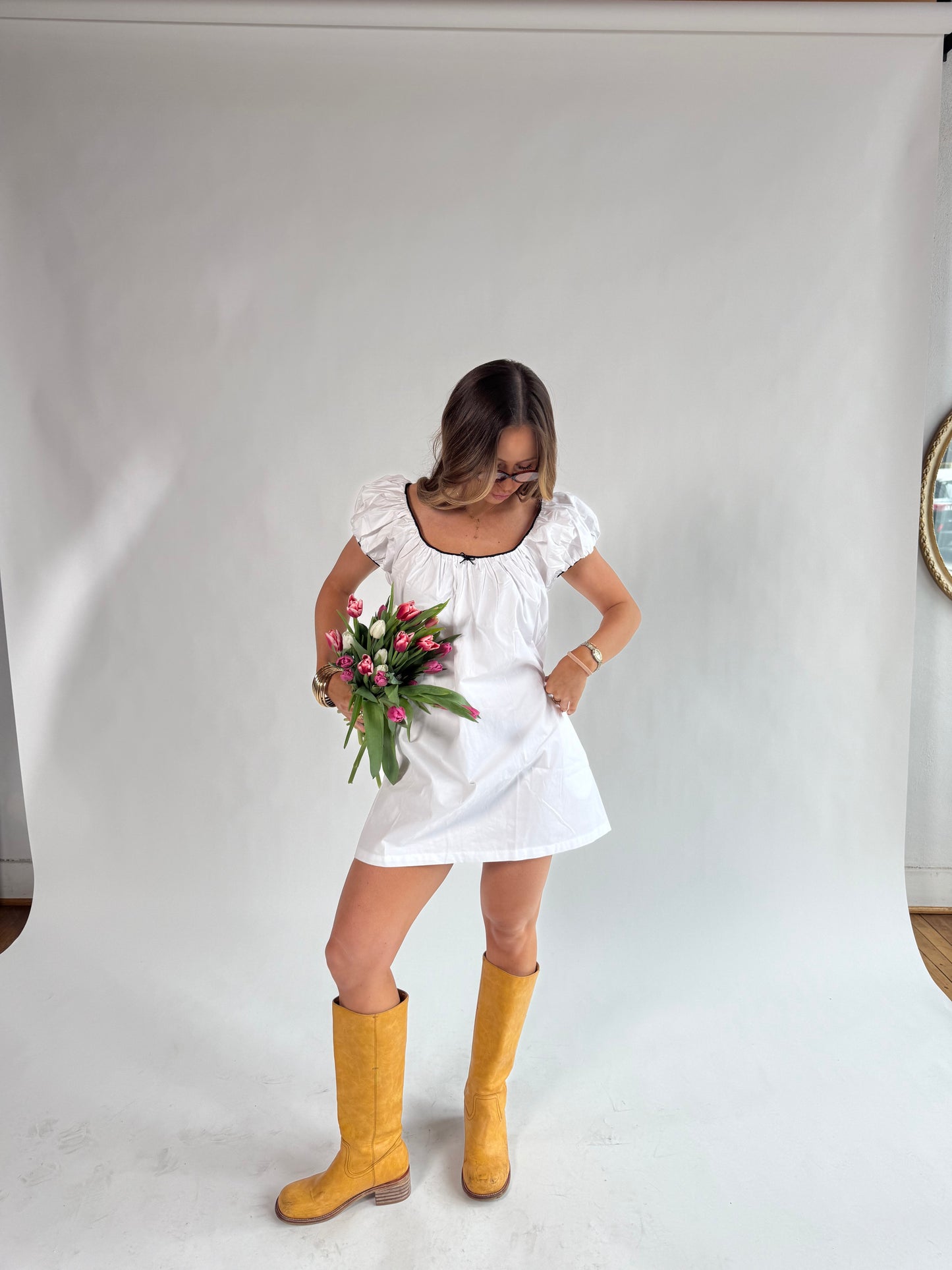 Kara Baby Doll Dress (White)