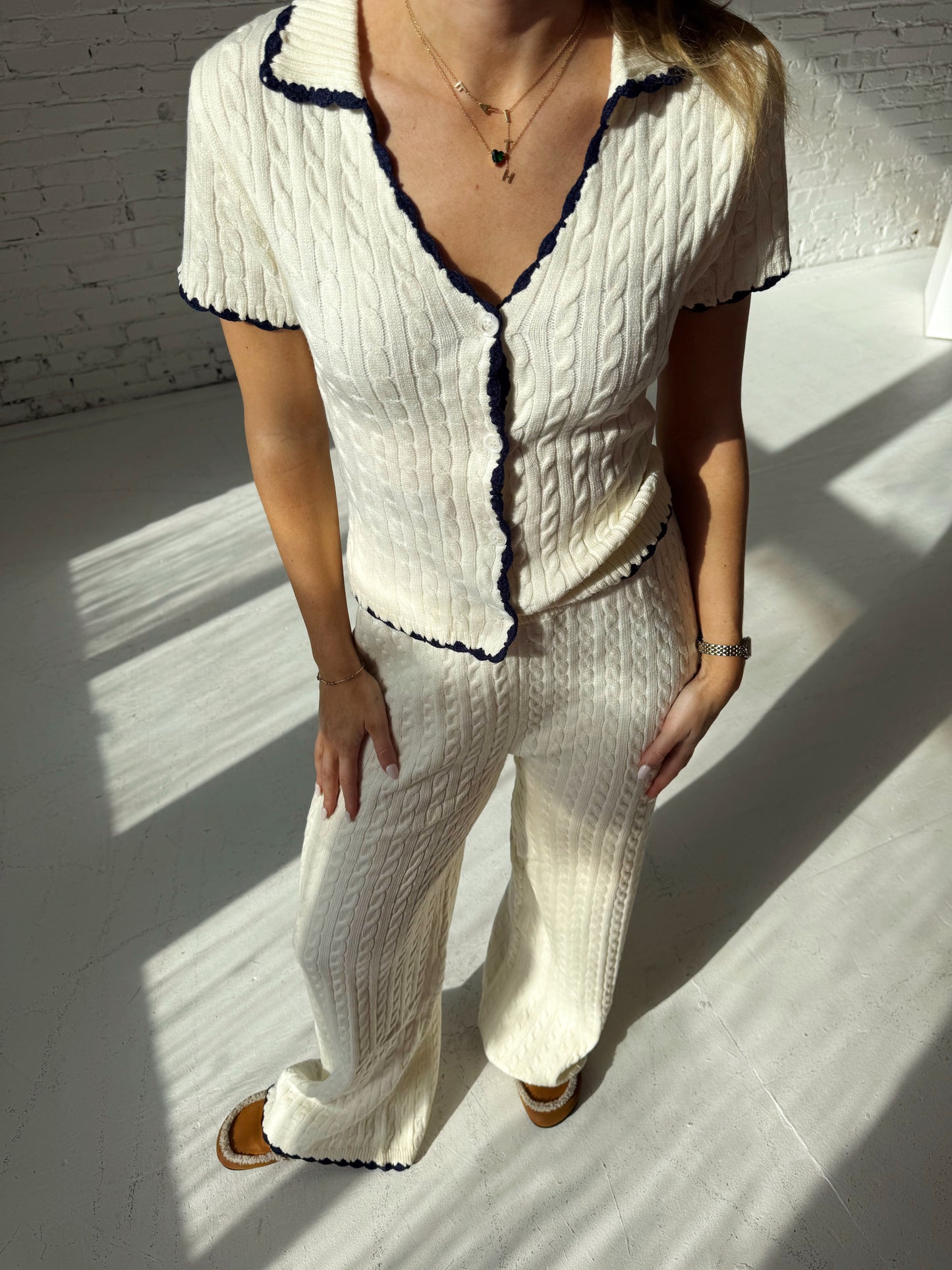Cream Knit Lounge Set