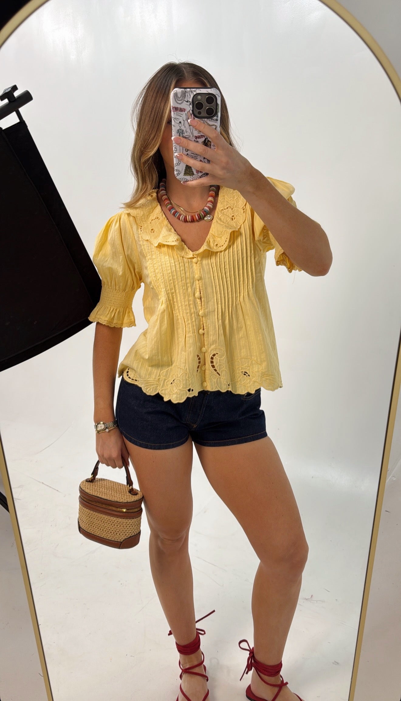 Butter Yellow Embroidered Collar Button Blouse