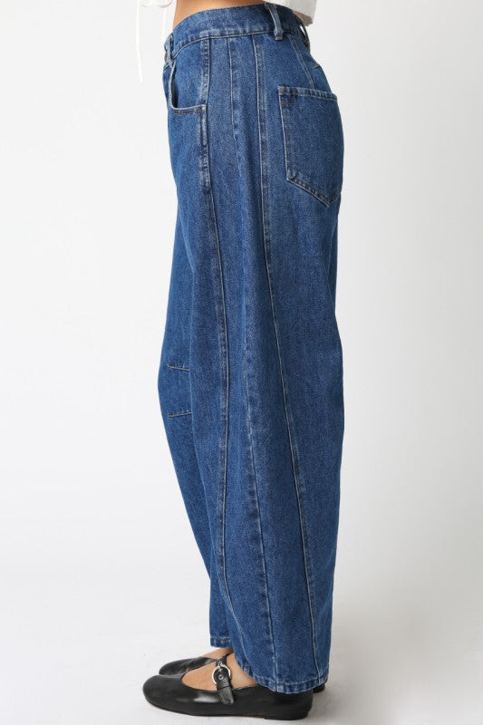 Dark Denim Barrel Pants