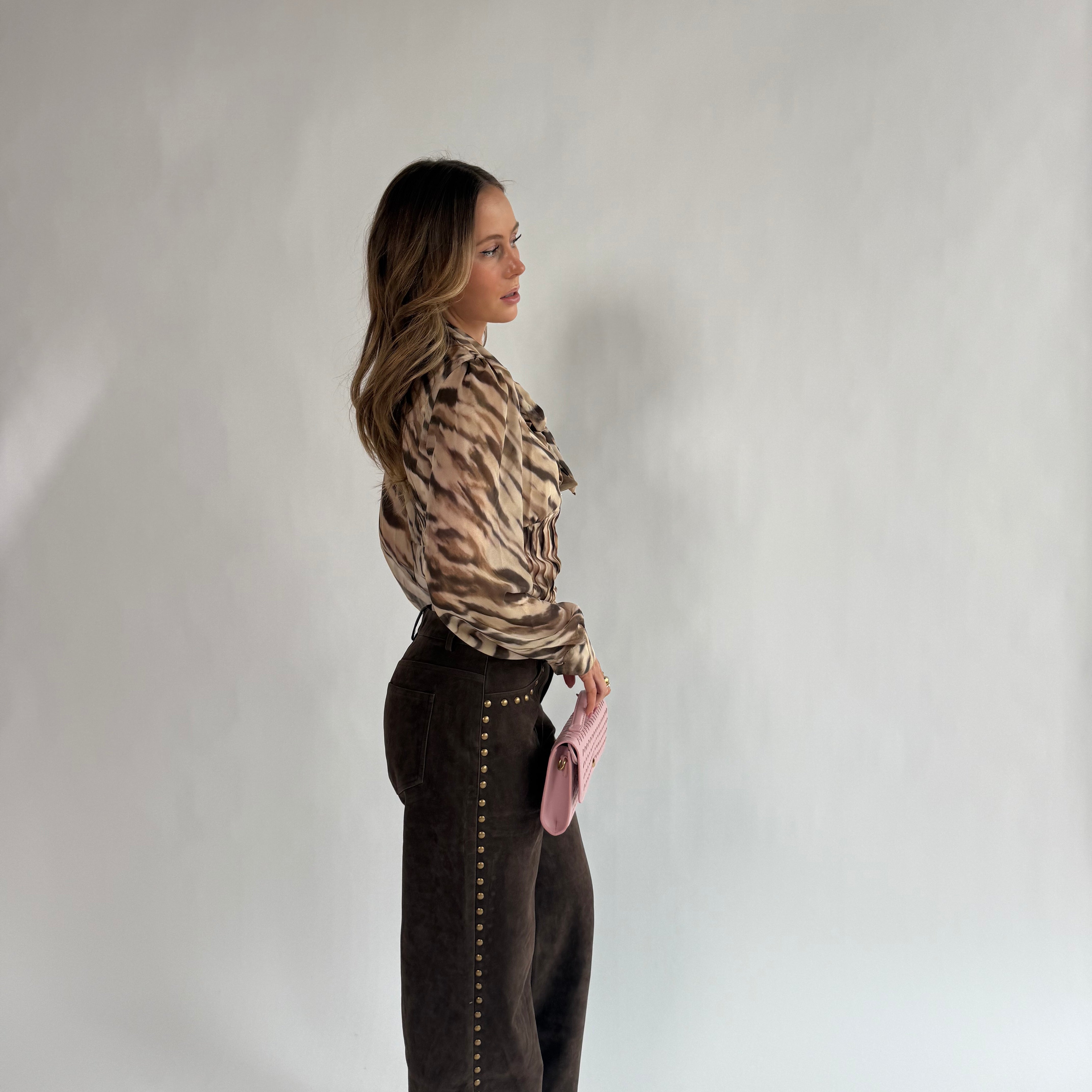 Brown Suede Studded Pants