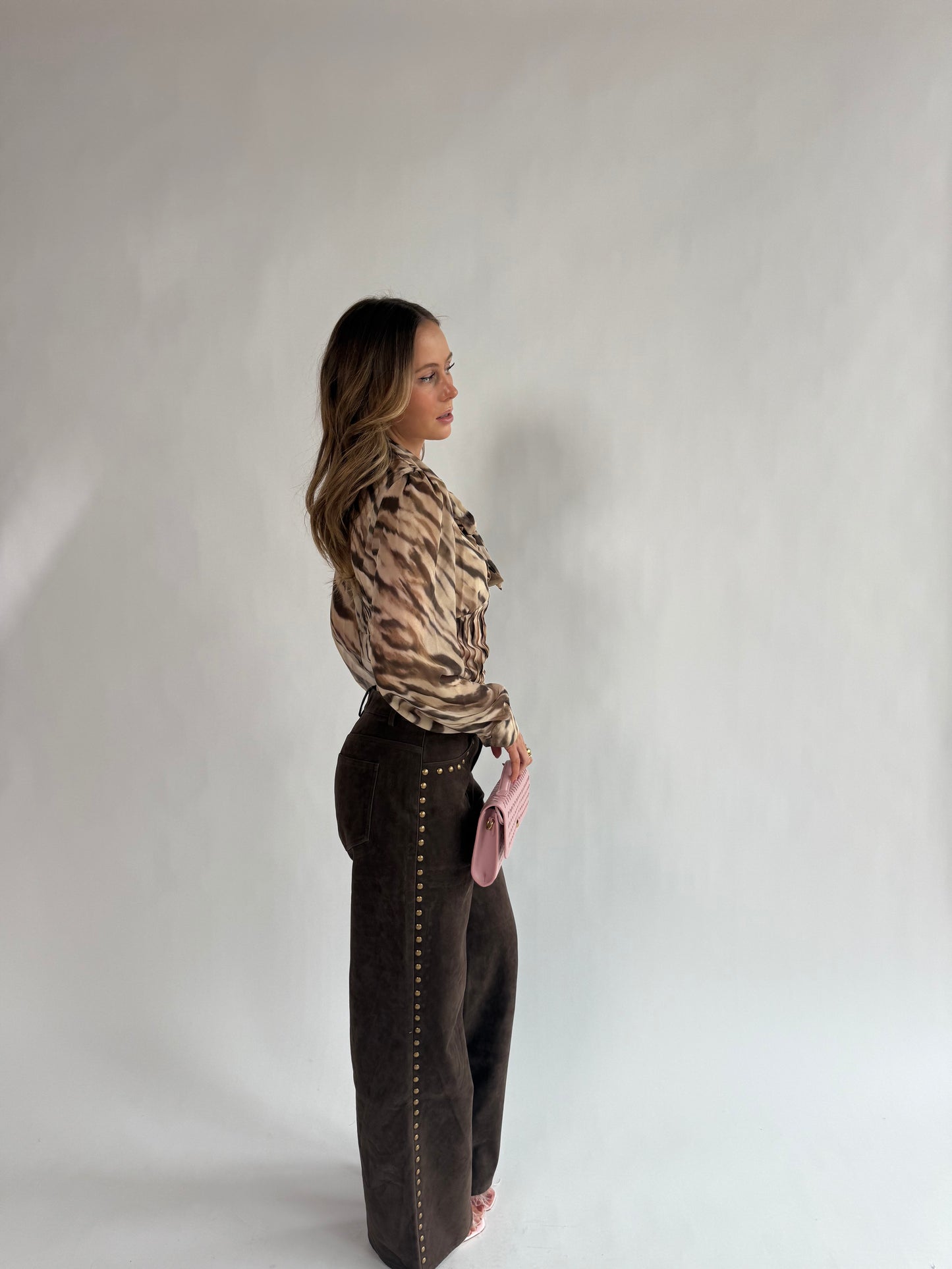 Brown Suede Studded Pants