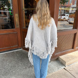 Maxine Fringe Knit Poncho in Grey