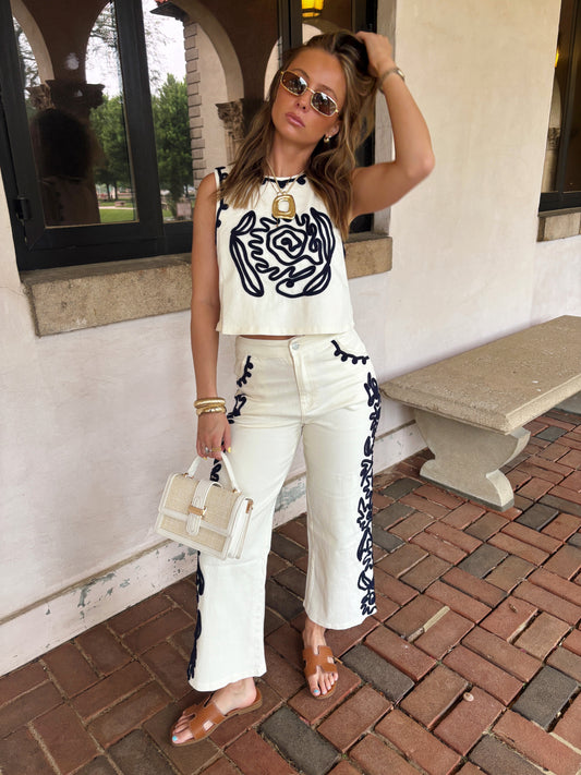 Embroidered Denim Pants