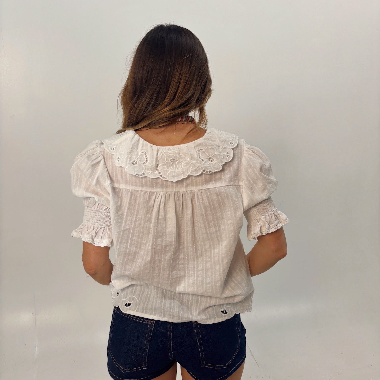 Ivory Embroidered Collar Button Blouse