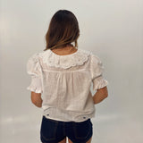 Ivory Embroidered Collar Button Blouse