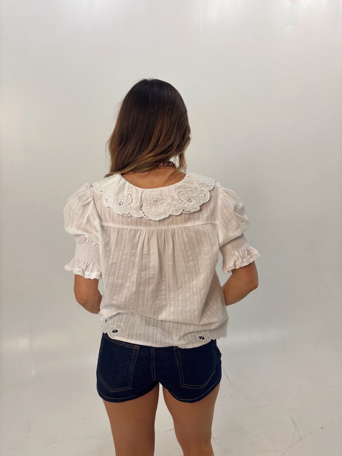 Ivory Embroidered Collar Button Blouse