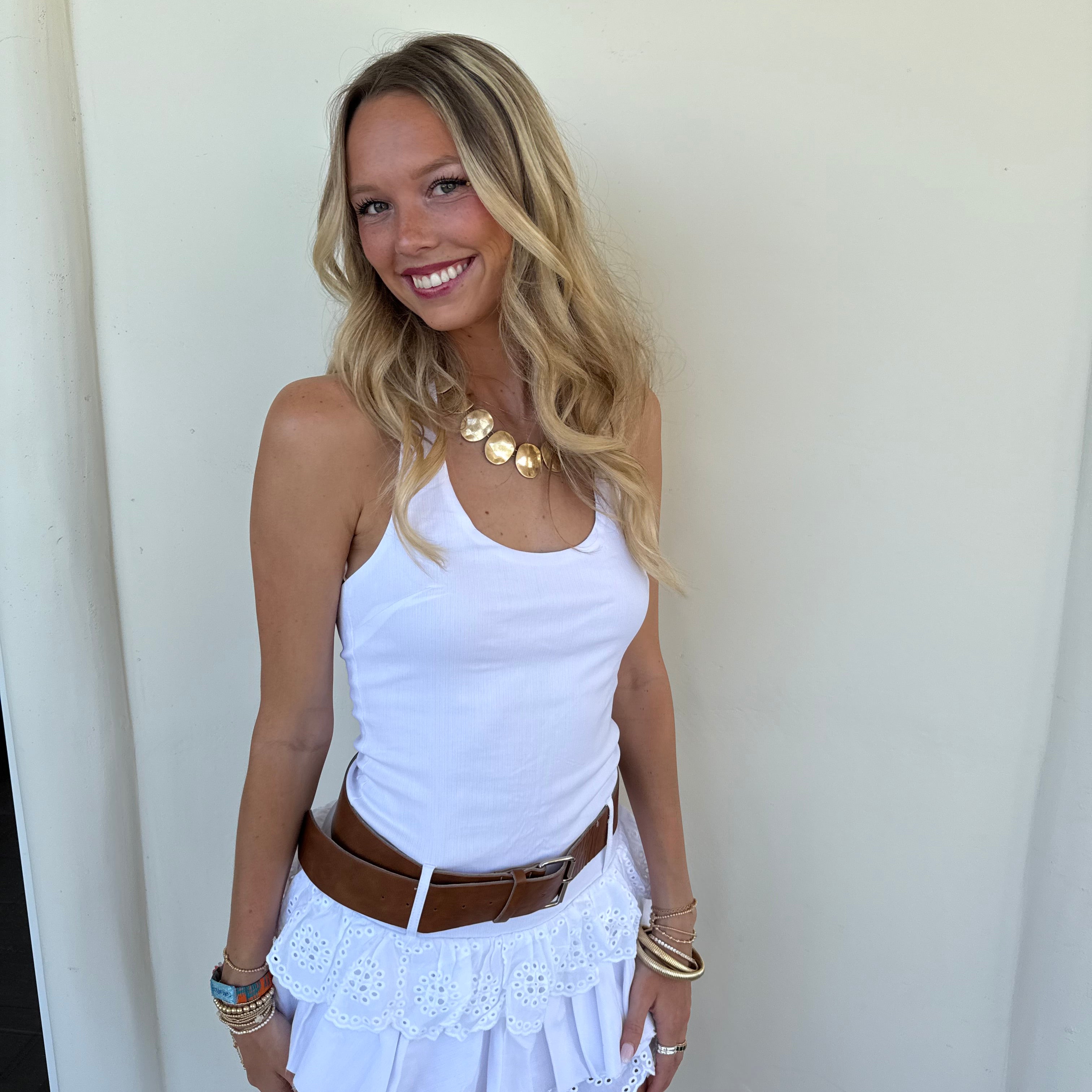 White Belted Mini Dress