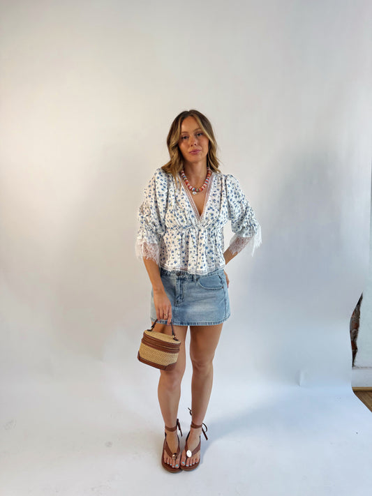 Ditsy Half Puff Sleeve Floral Blouse