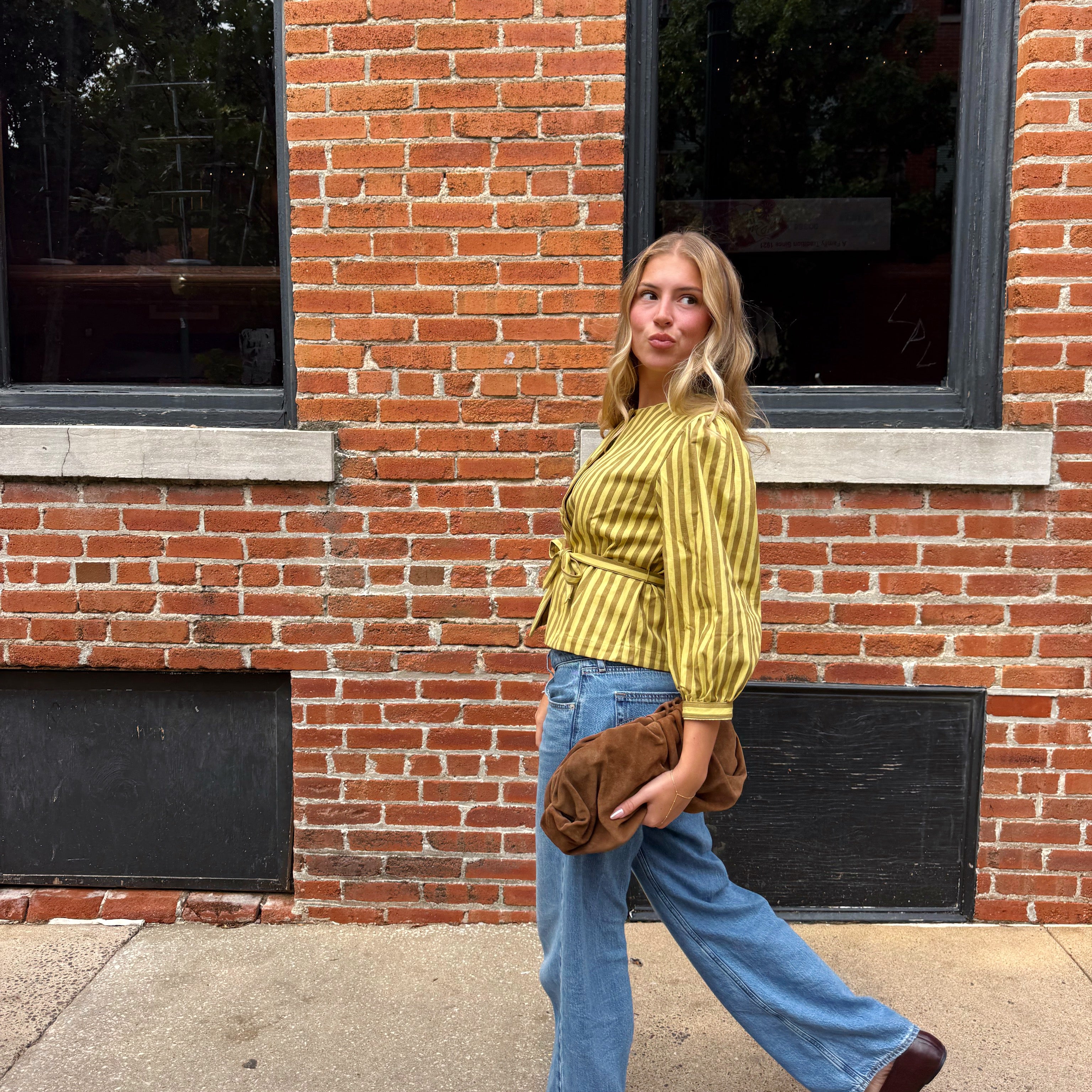 Benica Striped Belted Peplum Blouse