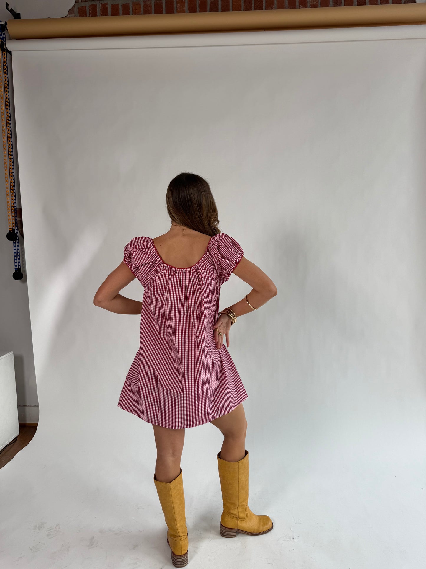 Kara Baby Doll Dress (Red Gingham)