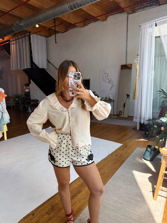 Cream Polka Dot Lace Shorts