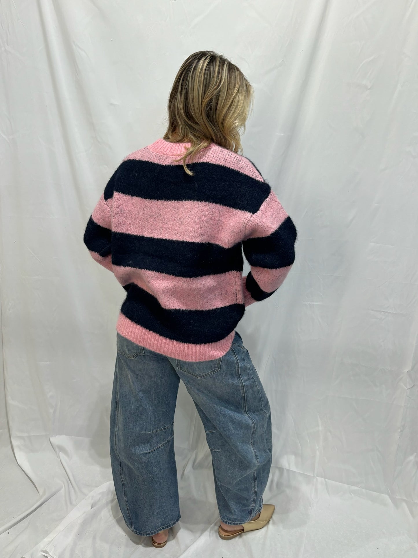 Navy and Pink Striped Sweater