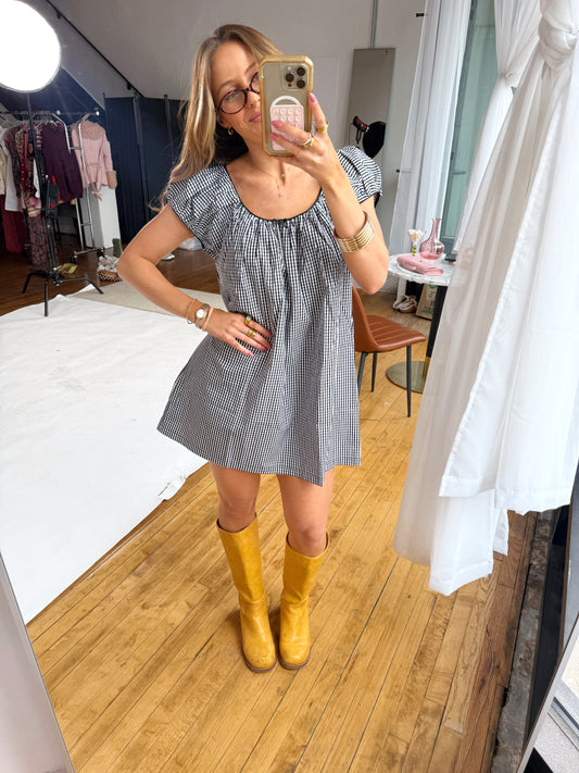 Kara Baby Doll Dress (Black Gingham)