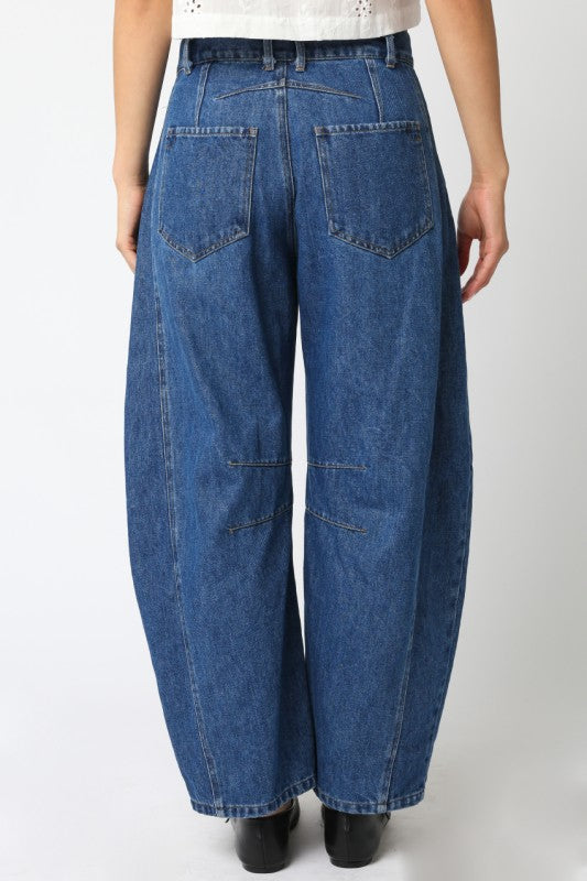 Dark Denim Barrel Pants