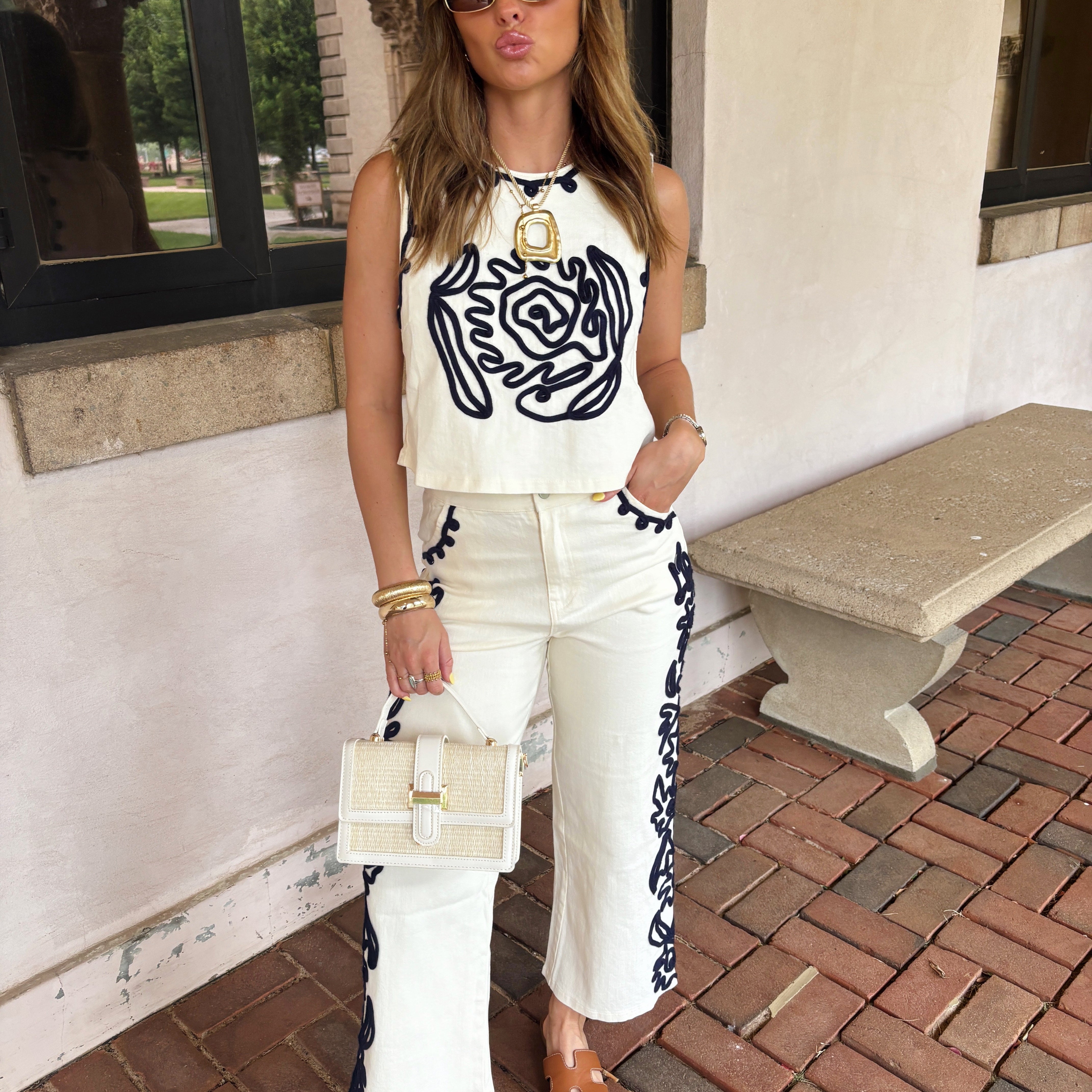 Embroidered Denim Pants