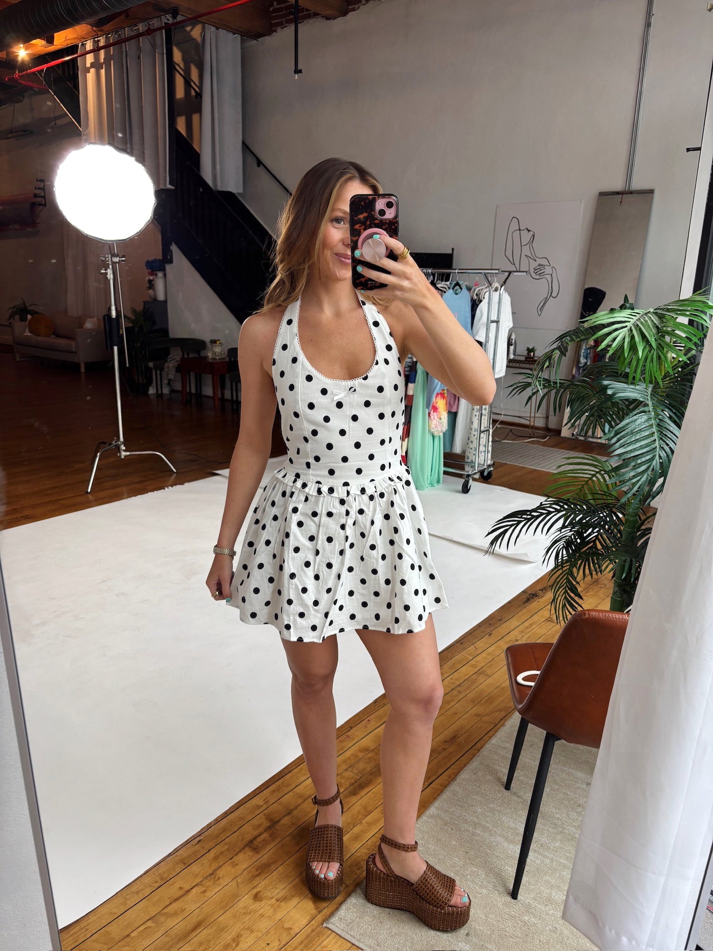 Frida Polka Dot Halter Mini Dress
