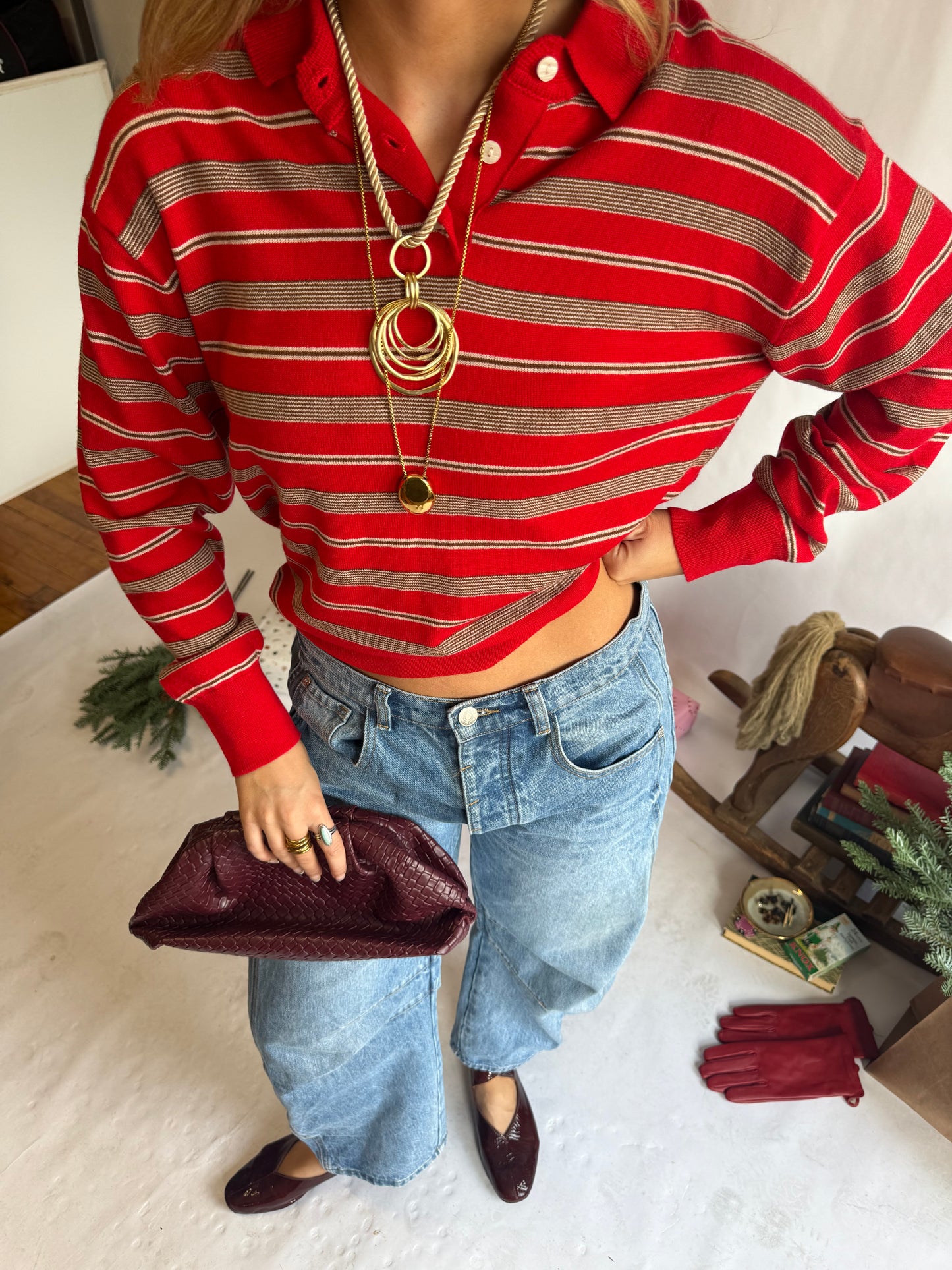 Katherine Striped Polo Sweater