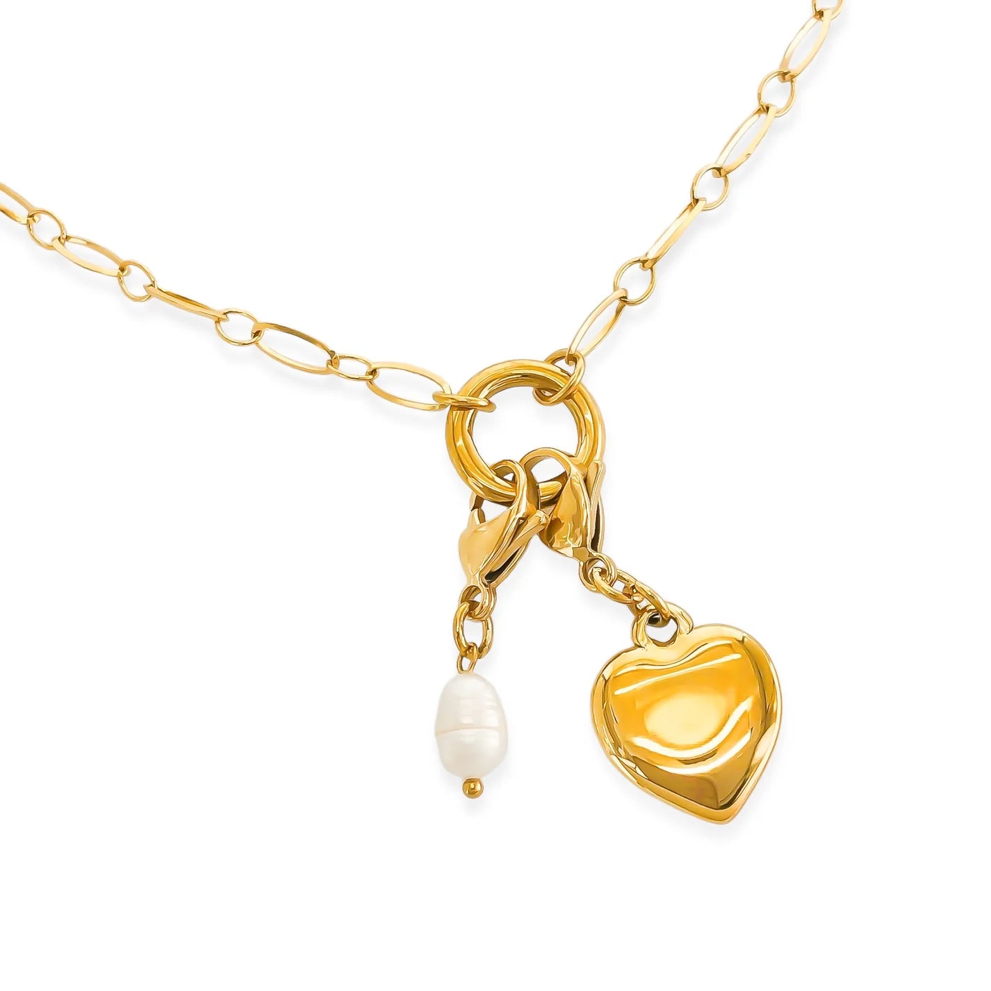 Pearl and Heart Charm Necklace