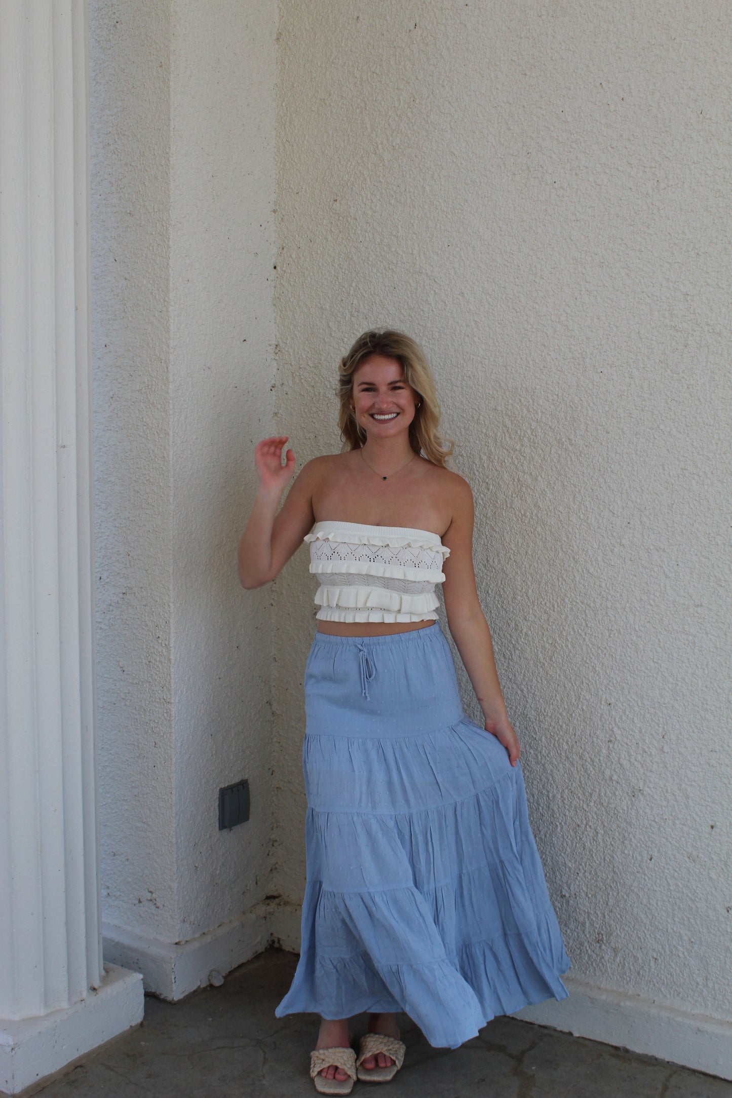 Baby Blue Tiered Midi Skirt