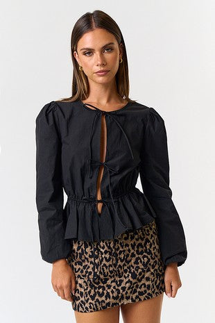 Waldorf Peplum Lace Up Top