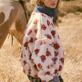 Floral Fleece and Denim Half Zip Pullover